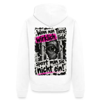 Tiere nicht einsperren - Unisex Premium Bio Zip Hoodie - Weiß - Hinten - Thijin (182cm)