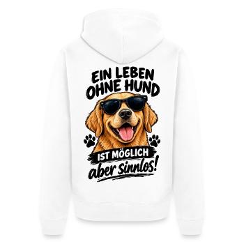 Sonnenbrillen-Hund: Ist Möglich aber sinnlos - Unisex Premium Bio Zip Hoodie - Weiß - Hinten - Thijin (182cm)