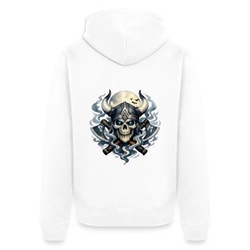 Nebelviking Schädel - Unisex Premium Bio Zip Hoodie - Weiß - Hinten - Thijin (182cm)