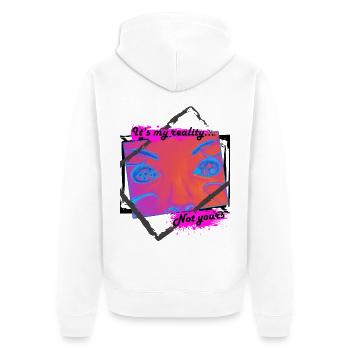 My reality - Unisex Premium Bio Zip Hoodie - Weiß - Hinten - Thijin (182cm)
