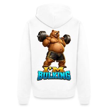 Muscular Bear I'M BULK – Fitness-Stimmung - Unisex Premium Bio Zip Hoodie - Weiß - Hinten - Thijin (182cm)