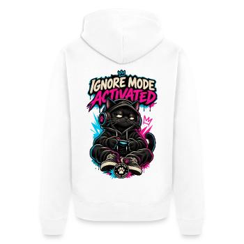 RobVibe Wild Club – Cat Ignore Mode Activated - Unisex Premium Bio Zip Hoodie - Weiß - Hinten - Thijin (182cm)