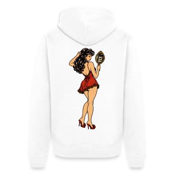 MAKABRE VANITAS - Unisex Premium Bio Zip Hoodie - Weiß - Hinten - Thijin (182cm)