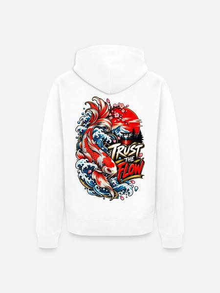 Koi-Fluss Vertraue der Welle - Unisex Premium Bio Zip Hoodie - Weiß