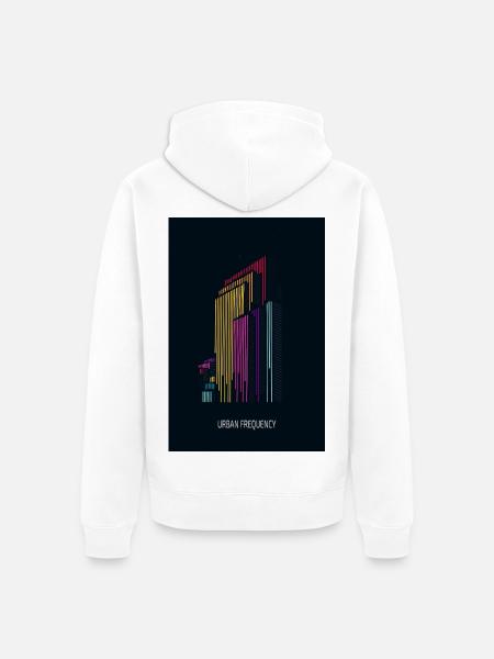 Urban Frequency – Moderne Skyline mit Schriftzug - Unisex Premium Bio Zip Hoodie - Weiß