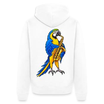 Ara spielt Saxophon – Buntes Musikmotiv - Unisex Premium Bio Zip Hoodie - Weiß - Hinten - Thijin (182cm)