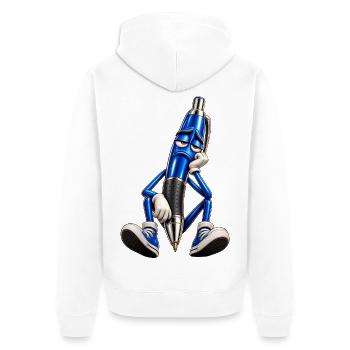 Blauer Stift Müde Cartoonfigur - Unisex Premium Bio Zip Hoodie - Weiß - Hinten - Thijin (182cm)