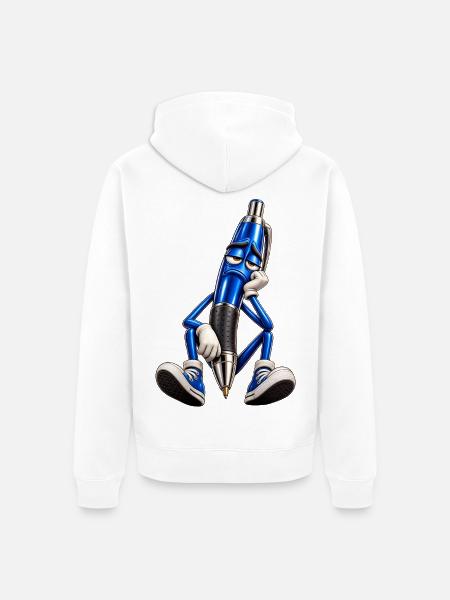 Blauer Stift Müde Cartoonfigur - Unisex Premium Bio Zip Hoodie - Weiß