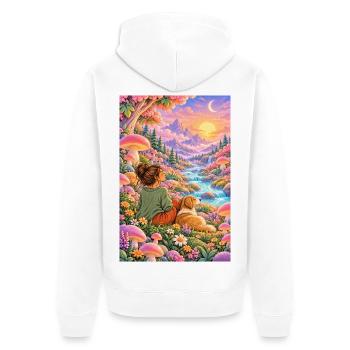 Frau und Hund im Zauberwald - Unisex Premium Bio Zip Hoodie - Weiß - Hinten - Thijin (182cm)