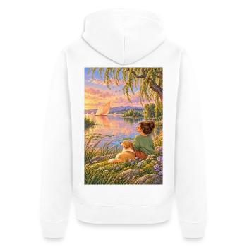 Frau und Hund am Traumsee - Unisex Premium Bio Zip Hoodie - Weiß - Hinten - Thijin (182cm)