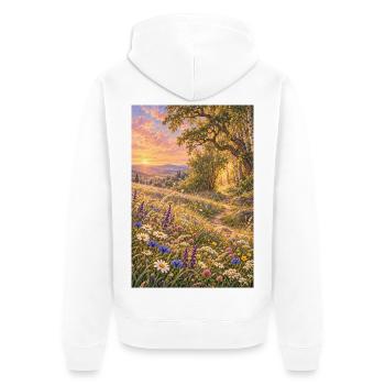 Wildblumenwiese am Waldrand - Unisex Premium Bio Zip Hoodie - Weiß - Hinten - Thijin (182cm)