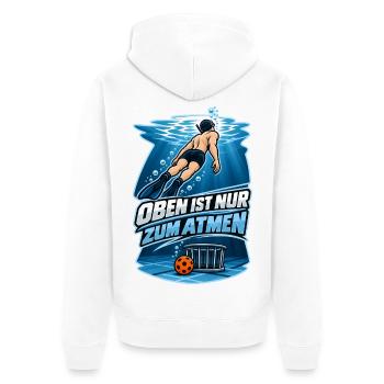 Unterwasser Taucher Spruch Oben Atmen - Unisex Premium Bio Zip Hoodie - Weiß - Hinten - Thijin (182cm)
