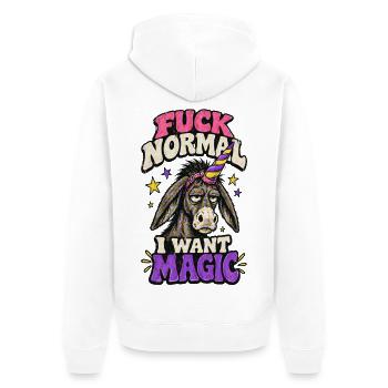 Scheiß auf Normal – ich will Magie - Unisex Premium Bio Zip Hoodie - Weiß - Hinten - Thijin (182cm)