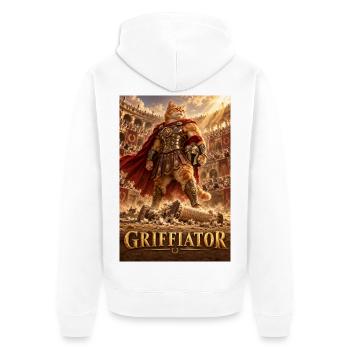 Griffiator: Gladiatorkatze - Unisex Premium Bio Zip Hoodie - Weiß - Hinten - Thijin (182cm)
