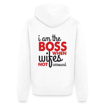 Ich Bin der Chef, Wenn keine Frau da ist - Unisex Premium Bio Zip Hoodie - Weiß - Hinten - Thijin (182cm)