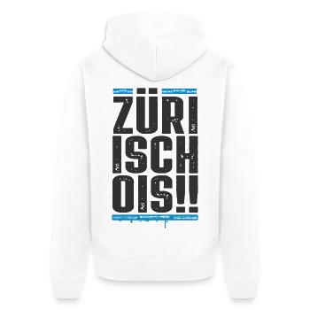 Zürich / Züri isch ois / Zürcher FC - Unisex Premium Bio Zip Hoodie - Weiß - Hinten - Thijin (182cm)