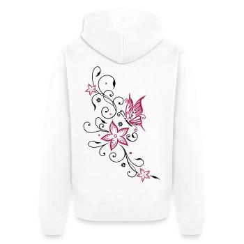 Fleurs avec ornement floral et papillon, été. - Veste à capuche bio Premium Unisexe - blanc - Dos - Thijin (182cm)