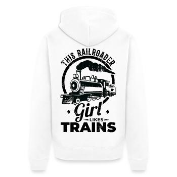 This Railroad Girl Likes Trains - Unisex Premium Organic Zip Hoodie - white - Back - Thijin (182cm)