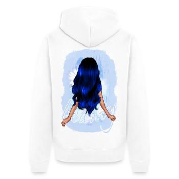 belle fille aux longs cheveux bleus - Veste à capuche bio Premium Unisexe - blanc - Dos - Thijin (182cm)