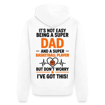 Herz + Basketball – Super Papa Basketballspieler - Unisex Premium Bio Zip Hoodie - Weiß - Hinten - Thijin (182cm)