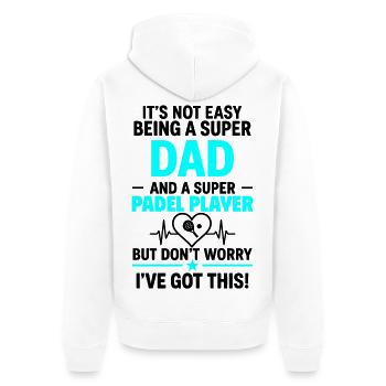 Herz + Padel – Super Papa Padelspieler - Unisex Premium Bio Zip Hoodie - Weiß - Hinten - Thijin (182cm)