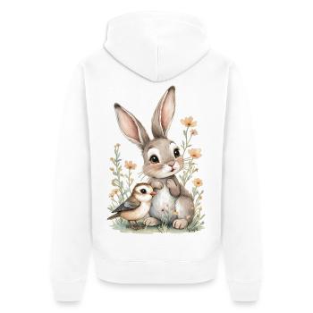 Bunny and bird among flowers – kawaii 🐰🐦 - Unisex Premium Organic Zip Hoodie - white - Back - Thijin (182cm)