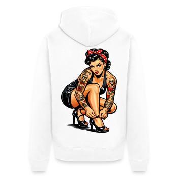 Old School Pin-Up Girl: Starkes Retro Tattoo - Unisex Premium Bio Zip Hoodie - Weiß - Hinten - Thijin (182cm)