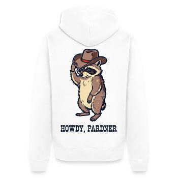 Waschbär-Rancher mit Cowboyhut - Unisex Premium Bio Zip Hoodie - Weiß - Hinten - Thijin (182cm)