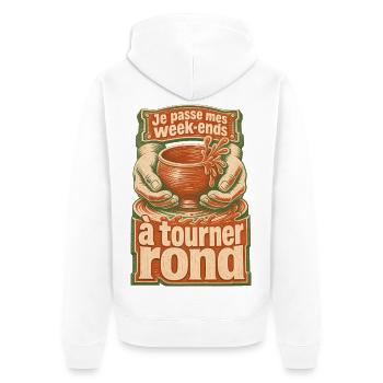 Poterie : Je passe mes week-ends à tourner rond - Veste à capuche bio Premium Unisexe - blanc - Dos - Thijin (182cm)