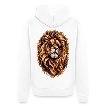 Löwenstark – Wilder Charakter - Unisex Premium Bio Zip Hoodie - Weiß - Hinten - Thijin (182cm)