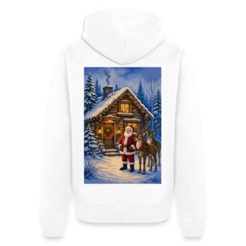 Winterwald Santa mit Rentieren - Unisex Premium Bio Zip Hoodie - Weiß - Hinten - Thijin (182cm)