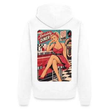 50s Rockabilly Diner: Blondes Pin-Up Girl - Unisex Premium Bio Zip Hoodie - Weiß - Hinten - Thijin (182cm)