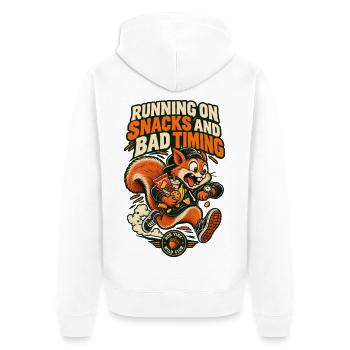RobVibe Wild Club – Snacks und schlechtes Timing Eichhörnchen - Unisex Premium Bio Zip Hoodie - Weiß - Hinten - Thijin (182cm)
