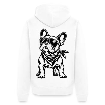 Französische Bulldogge – Cooler Biker Hund - Unisex Premium Bio Zip Hoodie - Weiß - Hinten - Thijin (182cm)