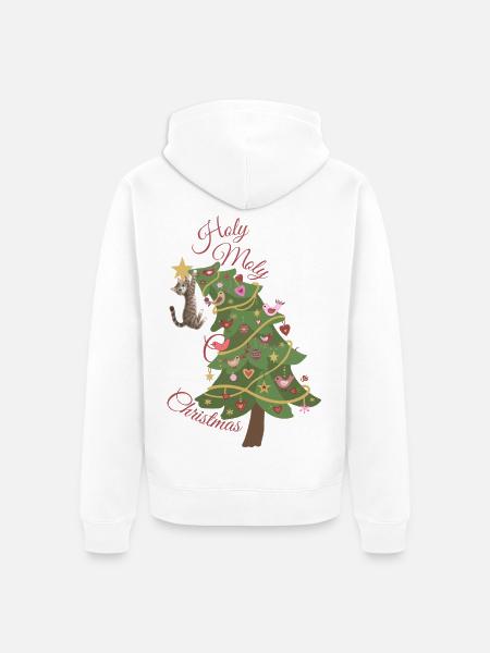 Katze hängt im Weihnachtsbaum - Unisex Premium Bio Zip Hoodie - Weiß