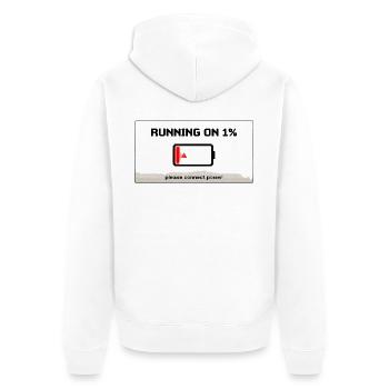 Running on 1% Shirt – Funny Battery - Unisex Premium Organic Zip Hoodie - white - Back - Thijin (182cm)