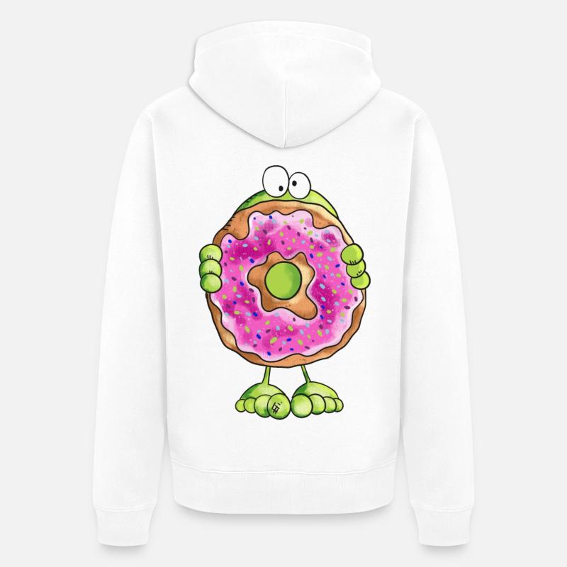 Grenouille drôle avec un beignet rose - Veste à capuche bio Premium Unisexe - blanc