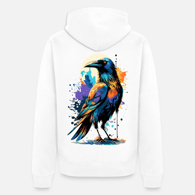 Corbeau noir - Corbeau coloré - Corbeaux et corbeaux - Veste à capuche bio Premium Unisexe - blanc
