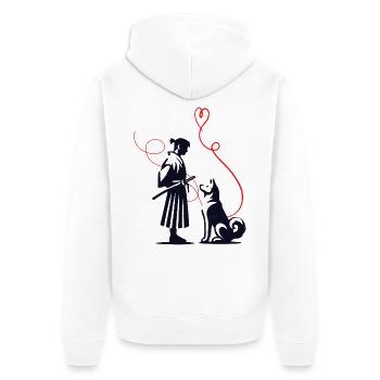 Hundehalstuch Akita Samurai Roter Faden - Unisex Premium Bio Zip Hoodie - Weiß - Hinten - Thijin (182cm)