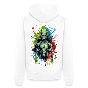 Color Splash Alien - Unisex Premium Bio Zip Hoodie - Weiß - Hinten - Thijin (182cm)