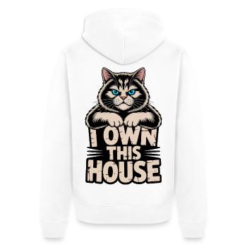 Ich besitze diese Hauskatze - Unisex Premium Bio Zip Hoodie - Weiß - Hinten - Thijin (182cm)