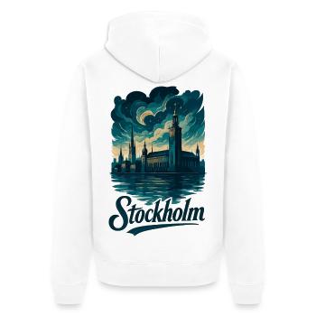 Stockholm Jaune Bleu Capitale Suède Cadeau - Veste à capuche bio Premium Unisexe - blanc - Dos - Thijin (182cm)