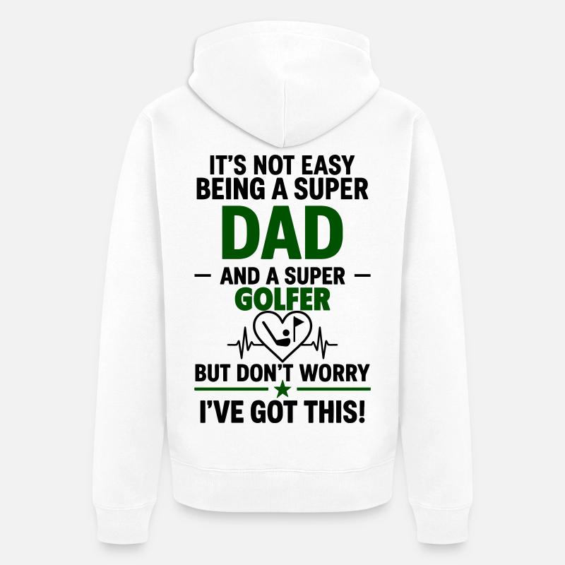 Herz + Golf – Super Papa Golfeur - Veste à capuche bio Premium Unisexe - blanc