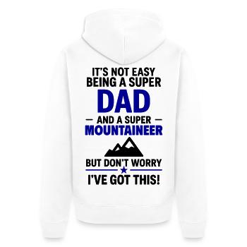 Herz + Bergsteigen – Super Papa Bergsteiger - Unisex Premium Bio Zip Hoodie - Weiß - Hinten - Thijin (182cm)