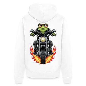 Cool Biker Frog Motorradflammen - Unisex Premium Bio Zip Hoodie - Weiß - Hinten - Thijin (182cm)