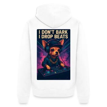 DJ Chihuahua : Je n’aboie pas, je lâche des beats - Veste à capuche bio Premium Unisexe - blanc - Dos - Thijin (182cm)