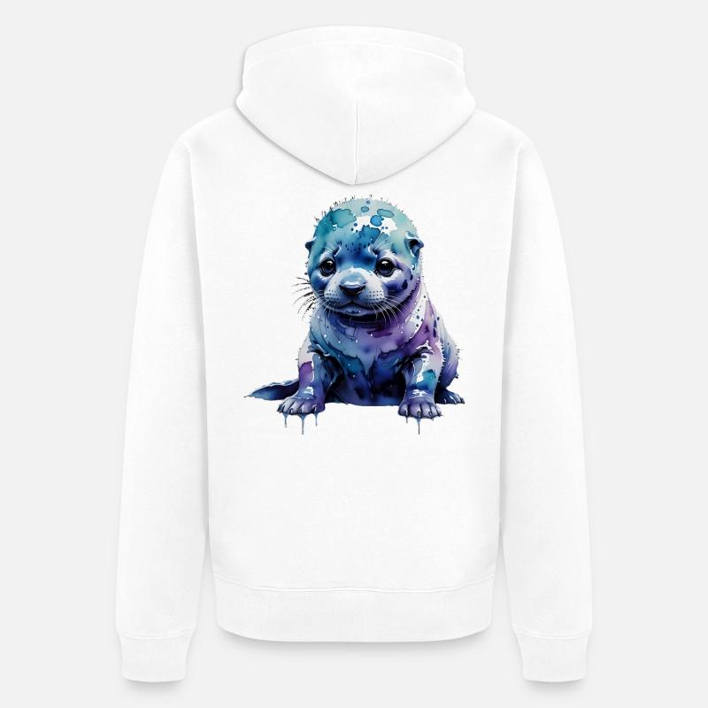 Loutre de phoque aquarelle - Veste à capuche bio Premium Unisexe - blanc