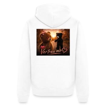 Vertrau mir – Süße Teddybären - Unisex Premium Bio Zip Hoodie - Weiß - Hinten - Thijin (182cm)