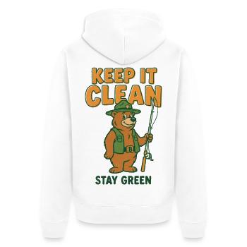 Eco Bear Bleib sauber Bleib grün - Unisex Premium Bio Zip Hoodie - Weiß - Hinten - Thijin (182cm)