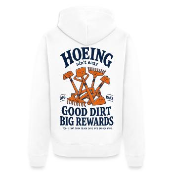 Hacken ist nicht einfach. Gutes Erdgärtnern. - Unisex Premium Bio Zip Hoodie - Weiß - Hinten - Thijin (182cm)